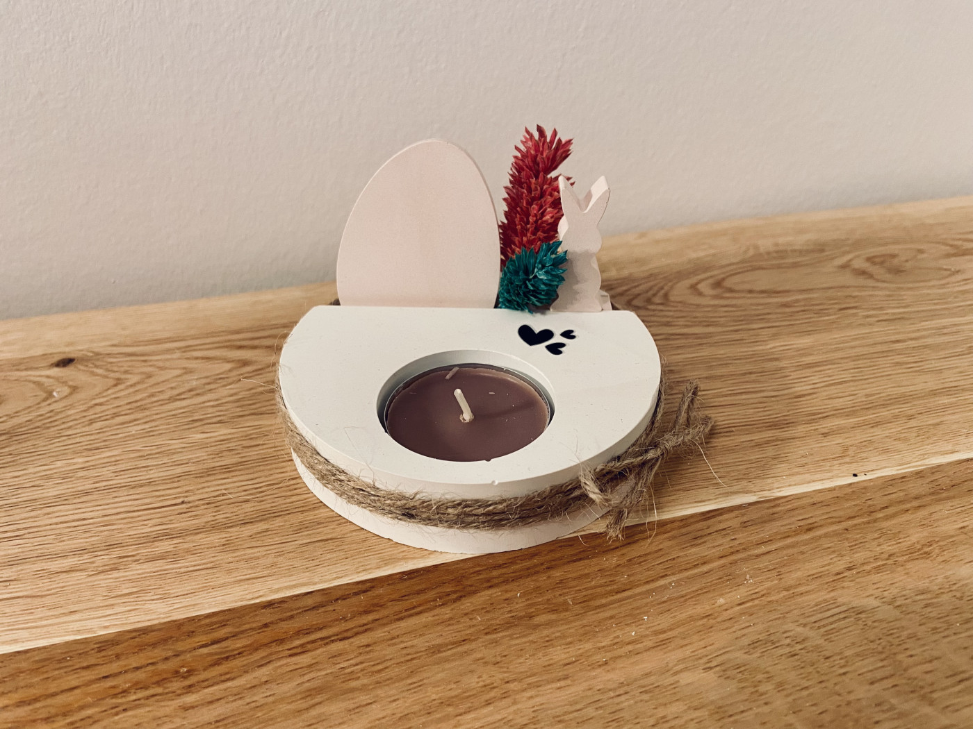 Teelicht mit Ei/Hase Deko